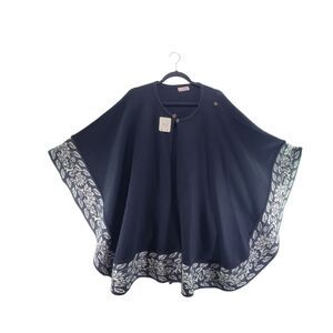 Navy Blue Poncho with Leaf Trim